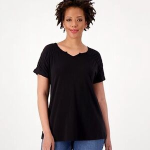 Laurie Felt Cotton Rayon Made From Bamboo Smocked
Shoulder Tee XS